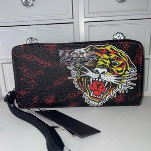 NWT Ed Hardy Black Wallet with Tiger Design